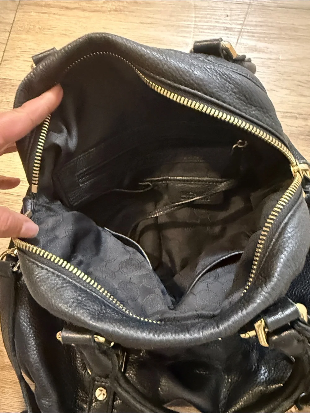 Michael Kors Black Pebbled Leather Shoulder Satchel with Gold Hardware
